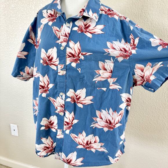 Goodfellow Shirt Men XXL Blue Hawaiian Floral Button Down Northrop Short Sleeve - Picture 5 of 14